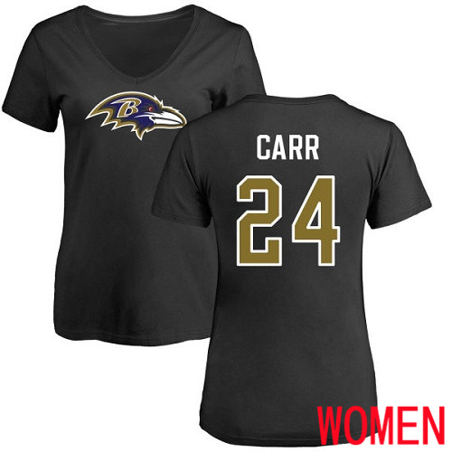 Baltimore Ravens Black Women Brandon Carr Name and Number Logo NFL Football #24 T Shirt